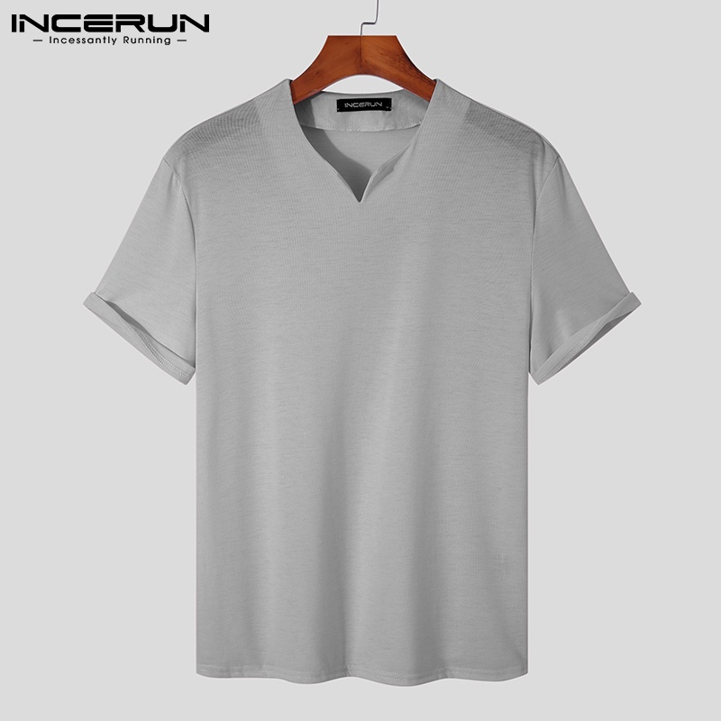 Áo thun nam Incerun ngắn tay dáng ôm phong cách đơn giản nhiều màu lựa chọn
