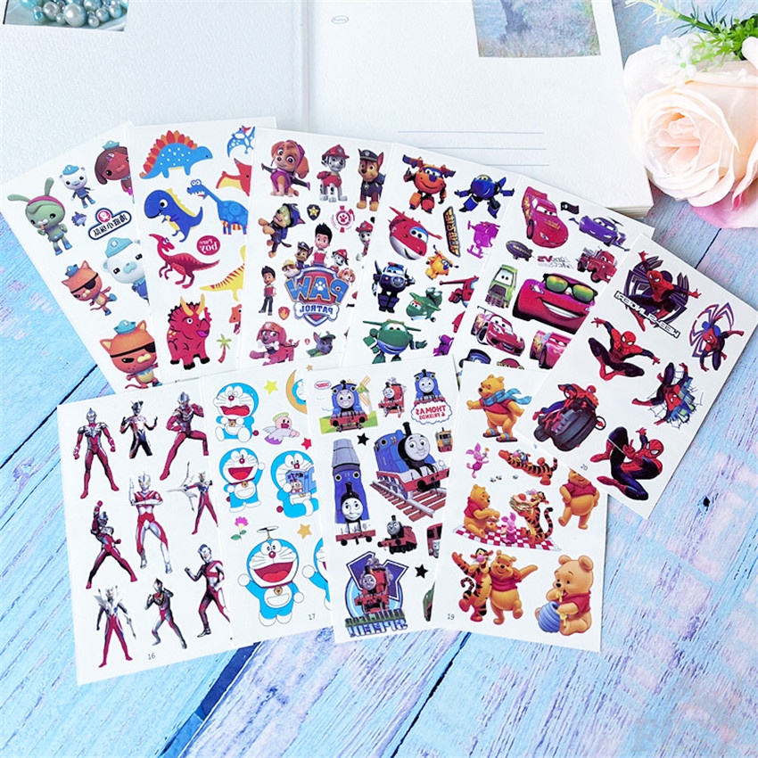 ✿ Miếng Dán Hình Xăm Tạm Thời Họa Tiết Hoạt Hình Dễ Thương ✿ Set 10 Tấm Hình Xăm Dán Chống Thấm Nước Độc Đáo