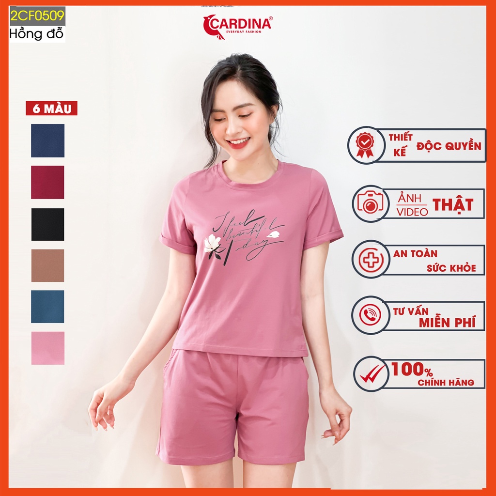 Đồ bộ nữ CARDINA chất cotton cao cấp quần đùi áo cộc tay In chữ trẻ trung 2CF05