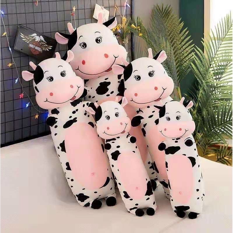 Bò sữa trắng nhồi bông- Gấu bông cho bé - vải co dãn mềm mịn- size 70cm
