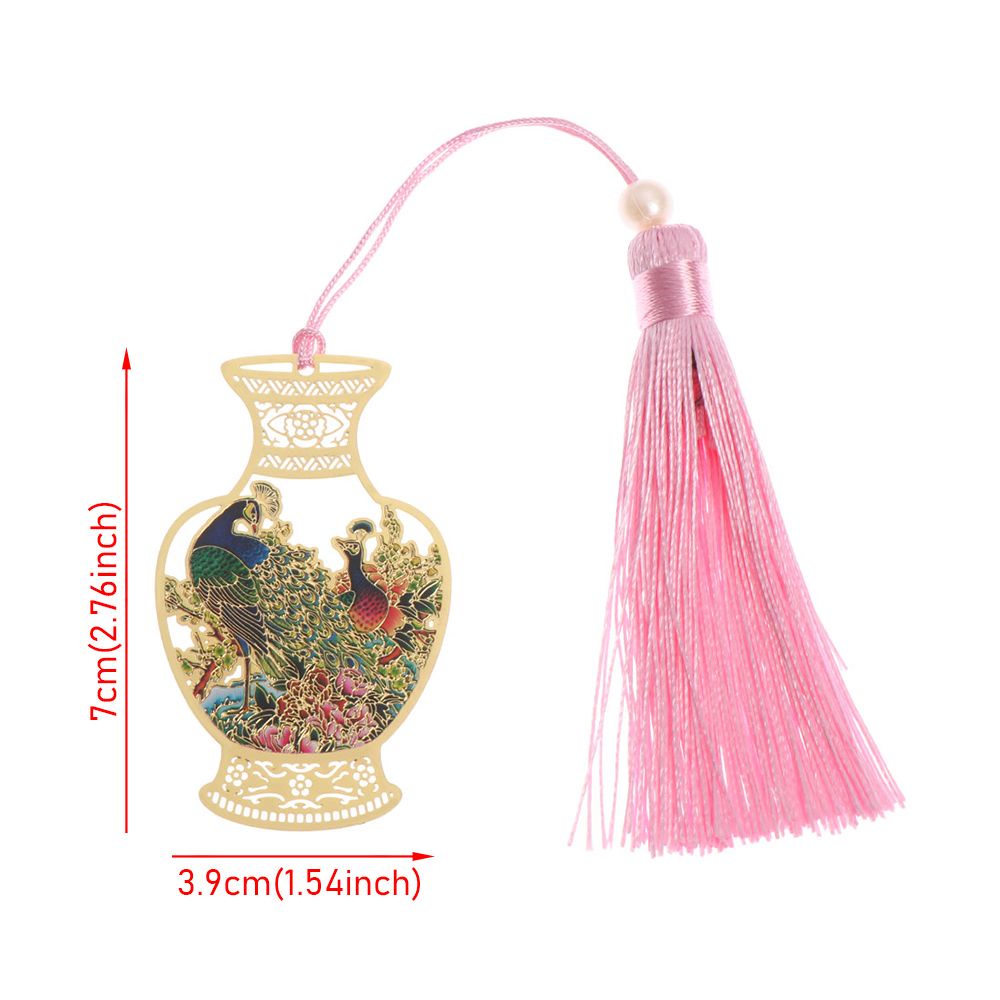 Kẹp đánh dấu trang sách hình bình hoa bằng đồng thau phối tua rua phong cách Trung Hoa cổ điển