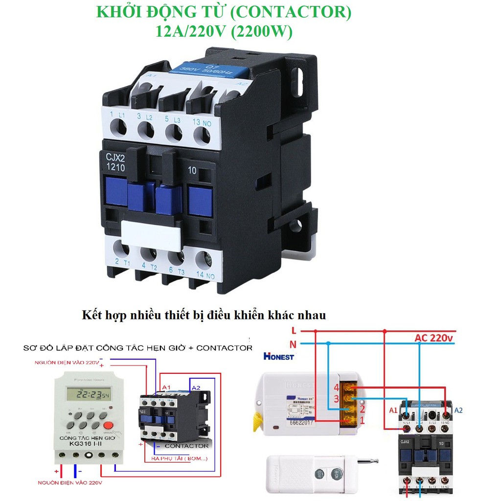 Khởi động từ công suất lớn 2200W CJX2 1210 (12A/220V)