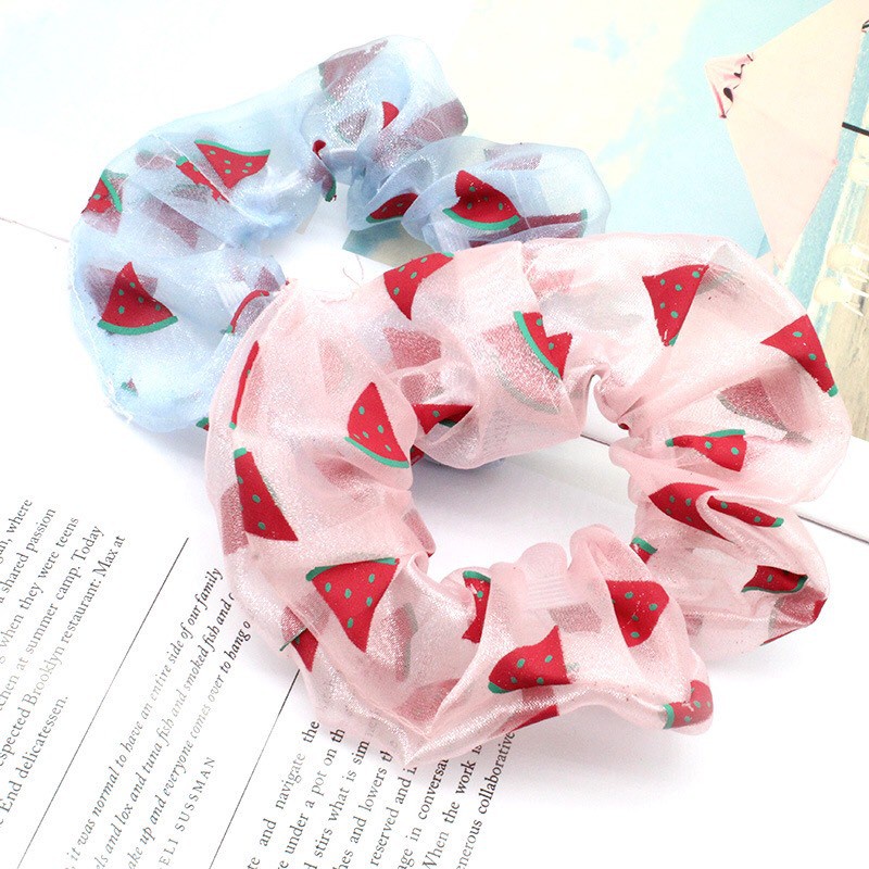 Cột tóc Vải Scrunchies  dây buộc tóc vải Dưa Hấu ảnh thật