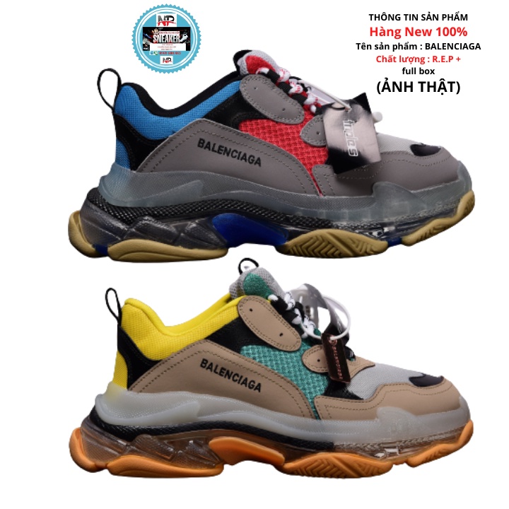 Giày thể thao sneaker nam nữ Balenciaga trip s đế khí màu xanh vàng & xanh đỏ