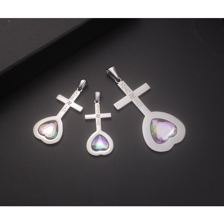 Mặt dây chuyền Thiên Tâm trái tim thánh giá đính pha lê dấu Thiên Tâm titan 2 màu vàng bạc chính hãng T&TJewelry