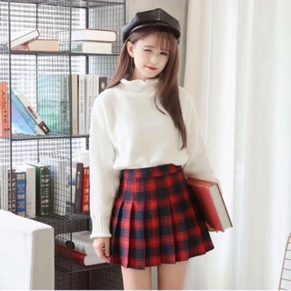 Chân váy xếp ly kẻ caro