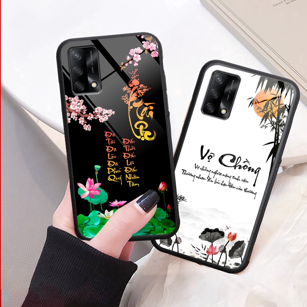 Ốp lưng KÍNH Oppo A74 / A95 in hình 3D TÀI LỘC-TÂM AN -MÃ ĐÁO