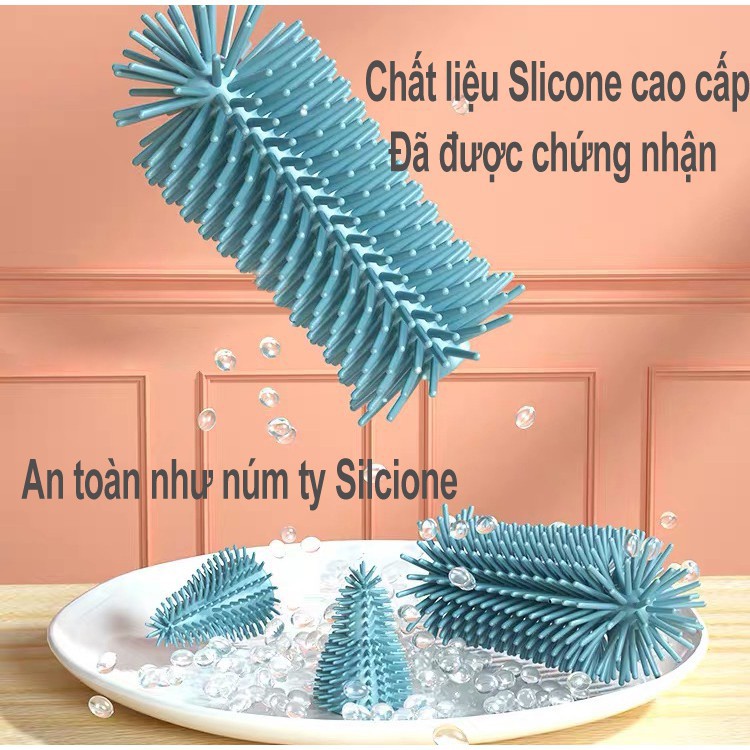 Cọ rửa bình sữa - cọ rửa bình sữa silicon Beedol cao cấp tay cầm xoay 360 độ