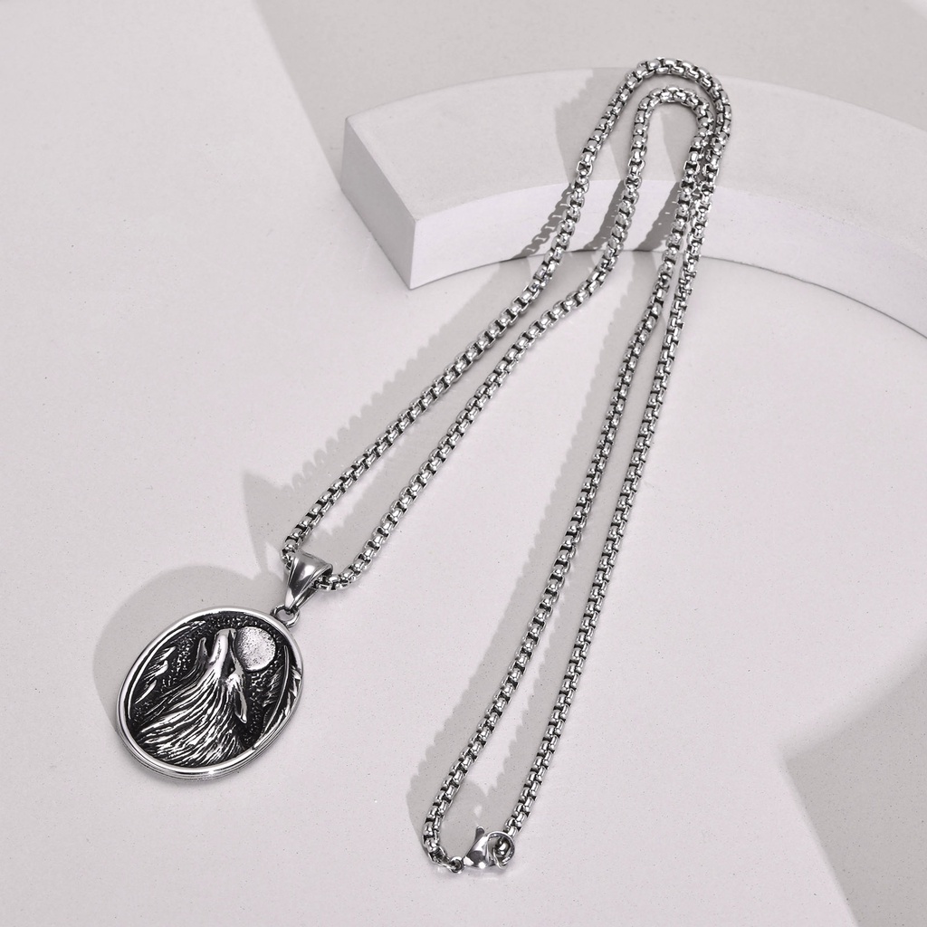 Vòng cổ Mặt Hình Đầu Sói Bằng Thép Không Gỉ Thời Trang Cho Nam