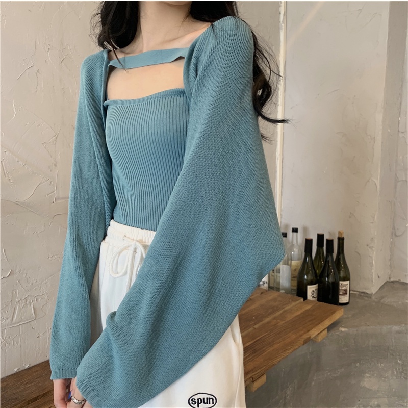 Set Áo Khoác Cardigan Dài Tay Form Rộng Và Áo Hai Dây Thiết Kế Mới Thời Trang Mùa Thu Dành Cho Nữ