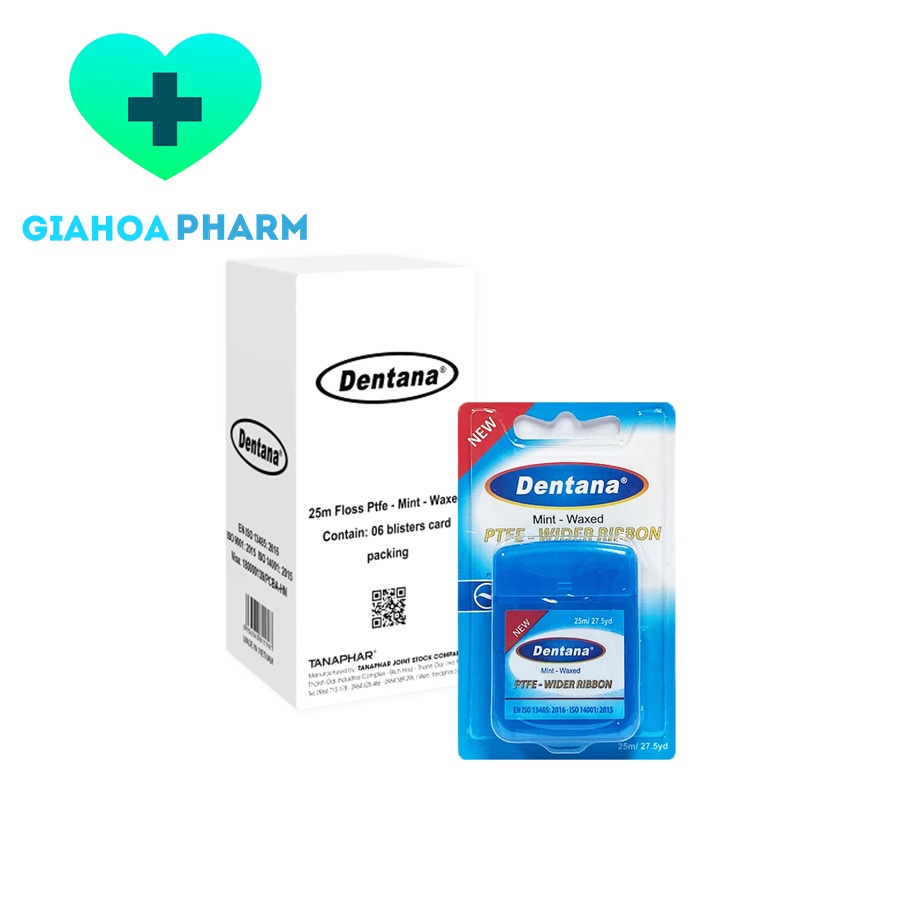 Chỉ nha khoa y tế Dentana Cao cấp (Sợi PTFE) Cuộn 25m - Sợi đơn, làm sạch kẽ răng, vệ sinh răng miệng, ngăn hôi miệng