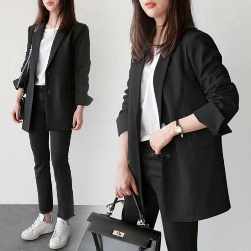 Áo blazer đen nữ dáng ngắn chất vải dày dặn