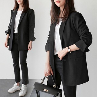 Áo blazer đen nữ dáng ngắn chất vải dày dặn