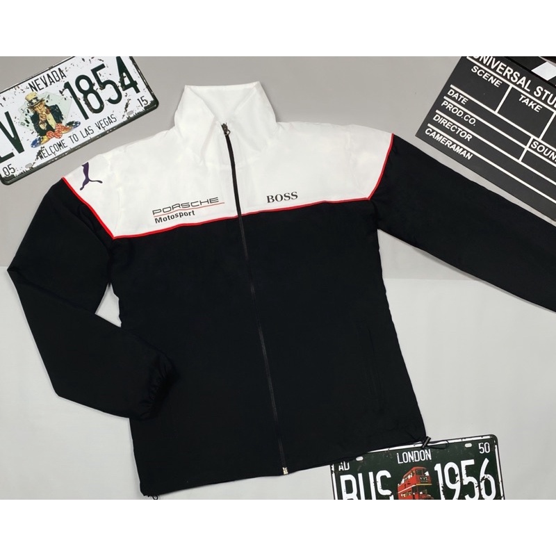 Áo Khoác Gió Nhẹ Nam Nữ 2 Lớp Chống Nắng Pórscher Motosport Màu Đen - Áo Khoác Dù Thể Thao Có Túi Trong Dây Rút-MR BEAN