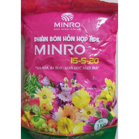 Phân tím MINRO 15-5-20 1kg hỗn hợp NPK ra hoa ra trái nuôi hoa nuôi trái