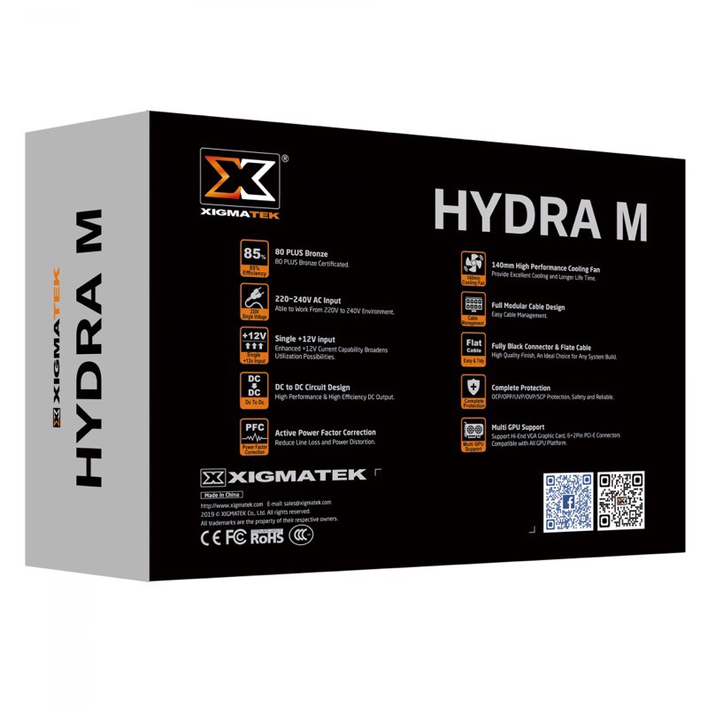 Nguồn máy tínXIGMATEK HYDRA M 750 (EN44221) - 80PLUS BRONZE, 100% CÁP RỜI - DẠNG DẸT