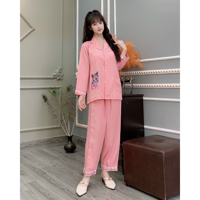 Bộ Bầu Pyjamas Mặc Nhà, Đồ Bầu Sau Sinh Mở Cúc Cho Con Bú và Quần Chun Chỉnh Bụng, Dài Tay