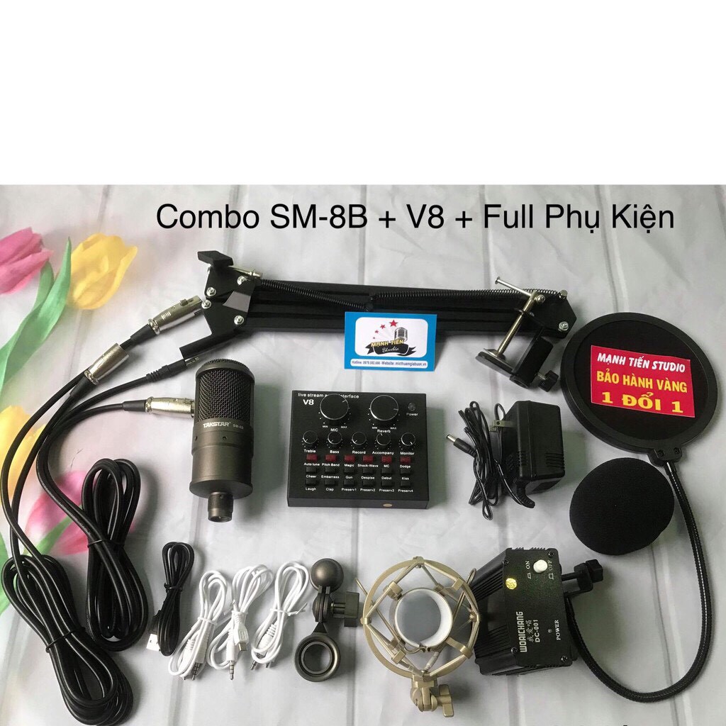 [Thịnh Hành] Combo mic thu âm SM8B + Soundcard V8 livestream, bán hàng, hát karaoke gia đình - giúp giọng ca bay bổng