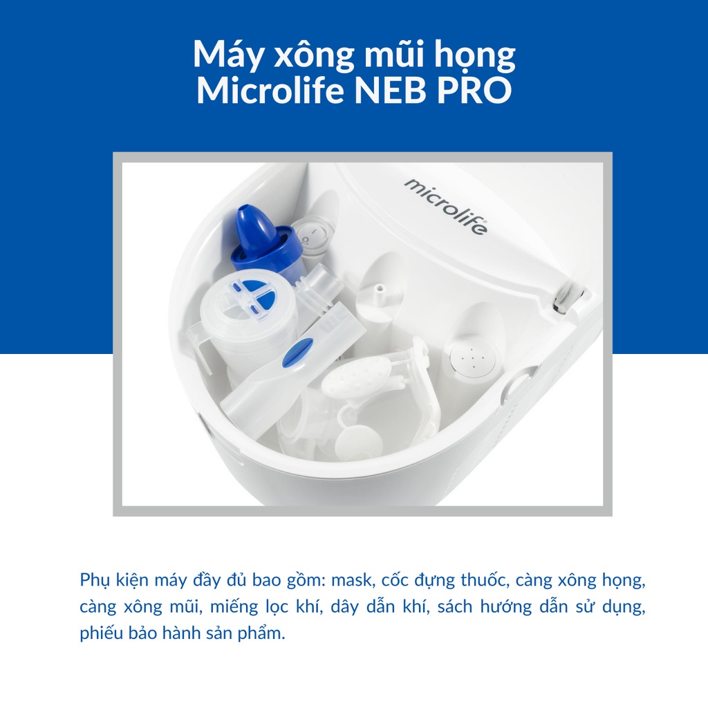 Máy xông mũi họng MICROLIFE NEB PRO &quot; 2 in 1&quot; xông và rữa sạch khoang mũi &quot; bảo hành 3 năm chính hãng