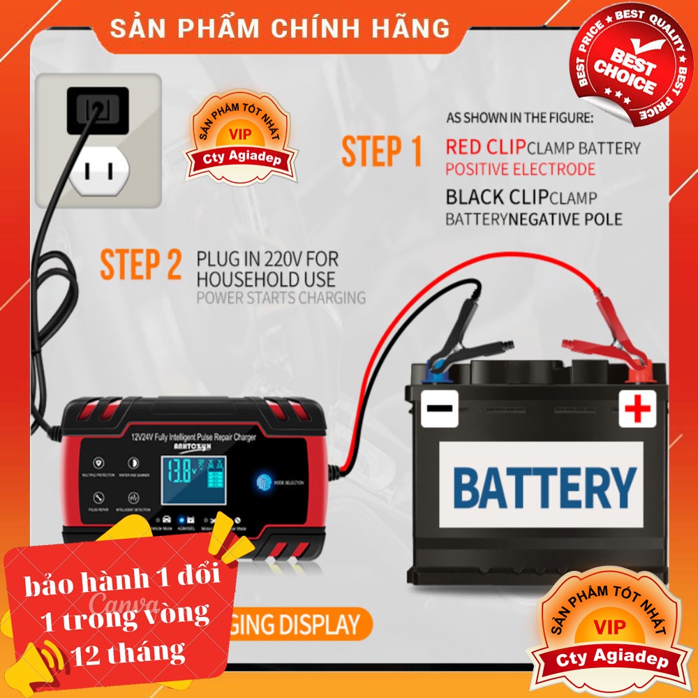 Bộ sạc thông minh Ắc quy ô tô xe máy  12V 24V GIORMANI