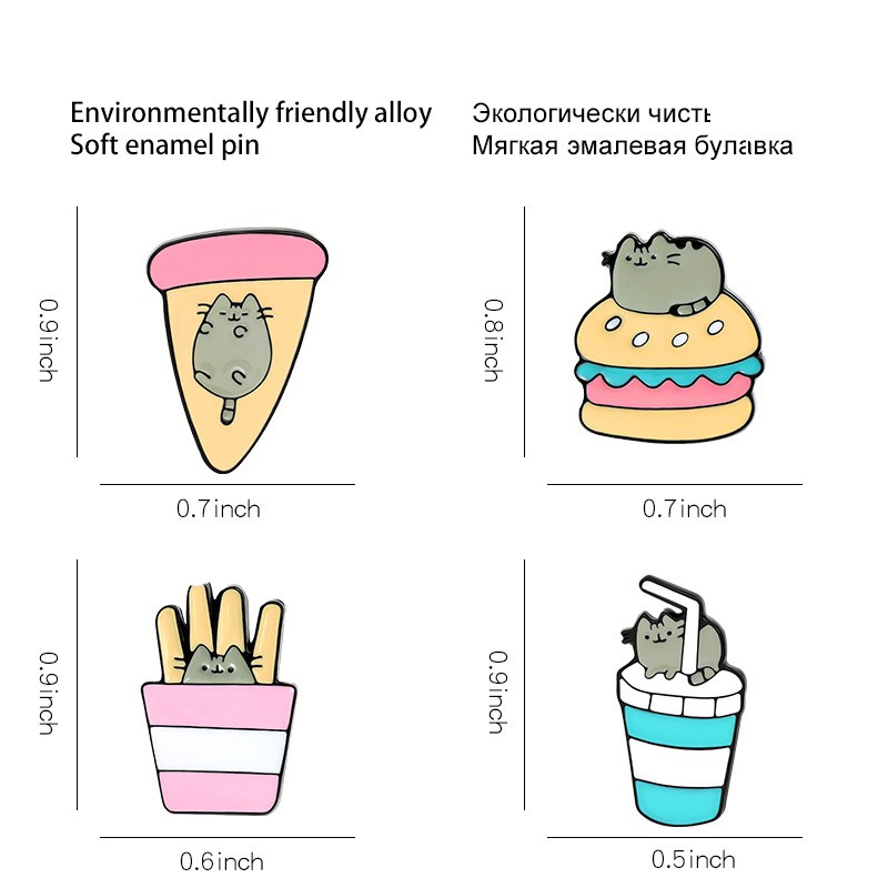 Pin cài áo mèo pusheen và food ver2 - GC371