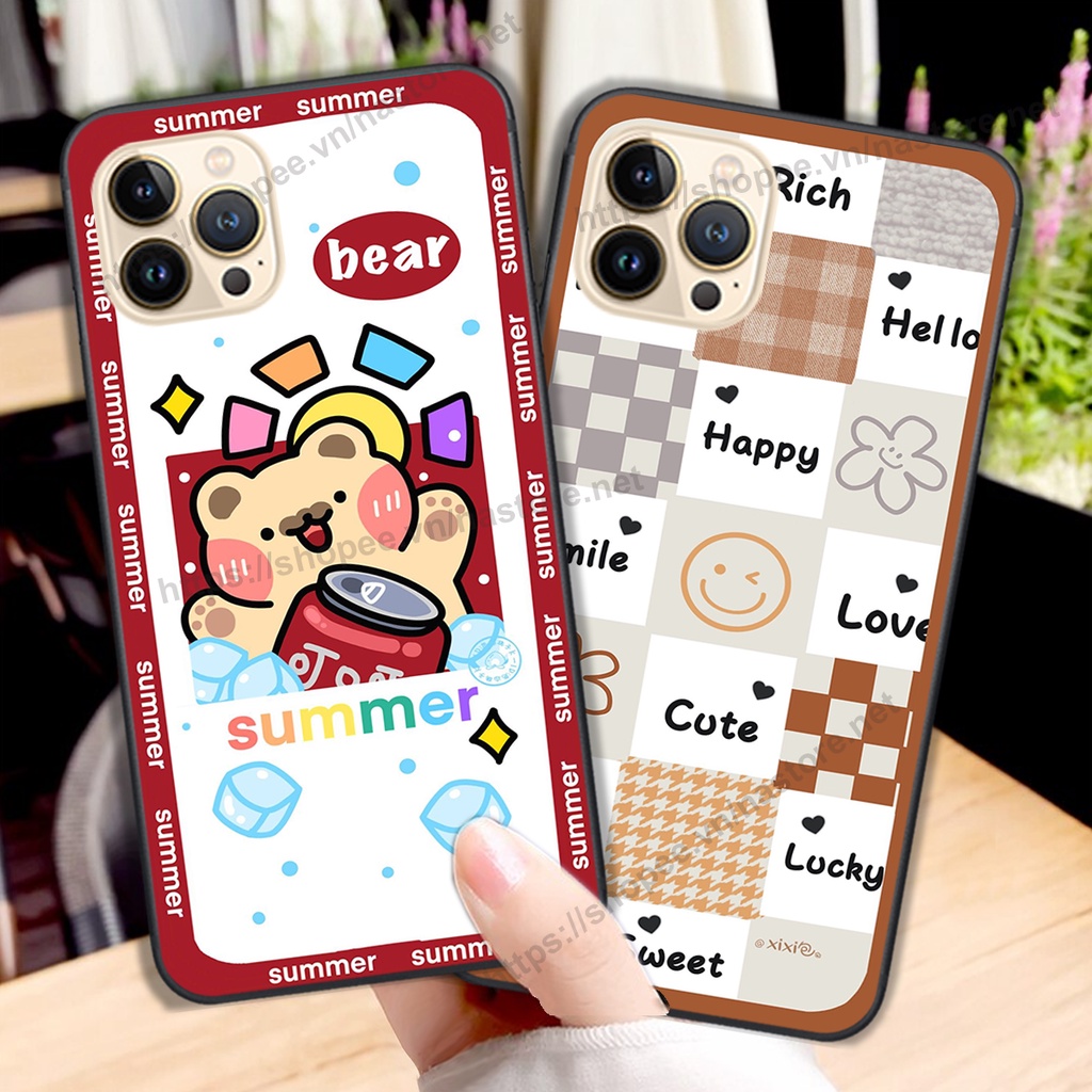 Ốp lưng Iphone 13 - Iphone 13 pro - Iphone 13 Pro Max trái tim mặt cười chú gấu bo viền cực đẹp