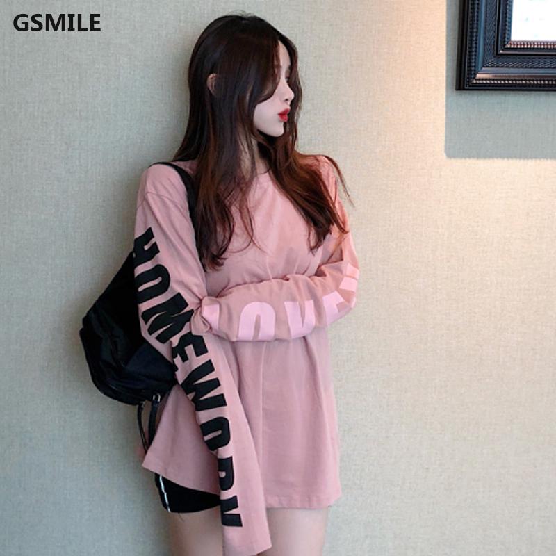 Áo thun tay dài form rộng in chữ trẻ trung và thời trang cho nữ