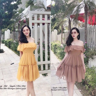 Đầm bèo xoè trễ vai