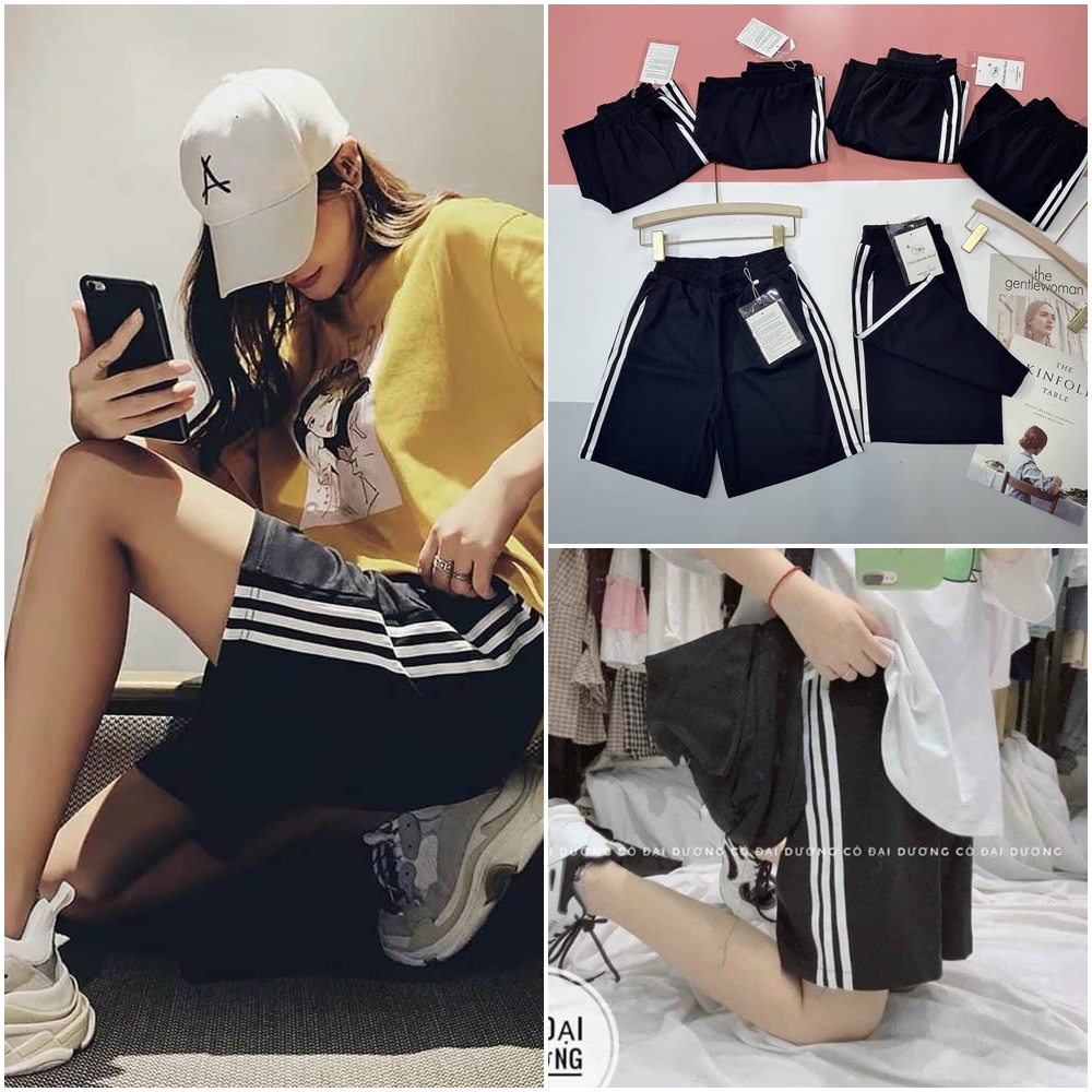 Quần short lửng form unisex siêu hot 3 sọc thể thao năng động nam,nữ mặc đều đẹp s42-45