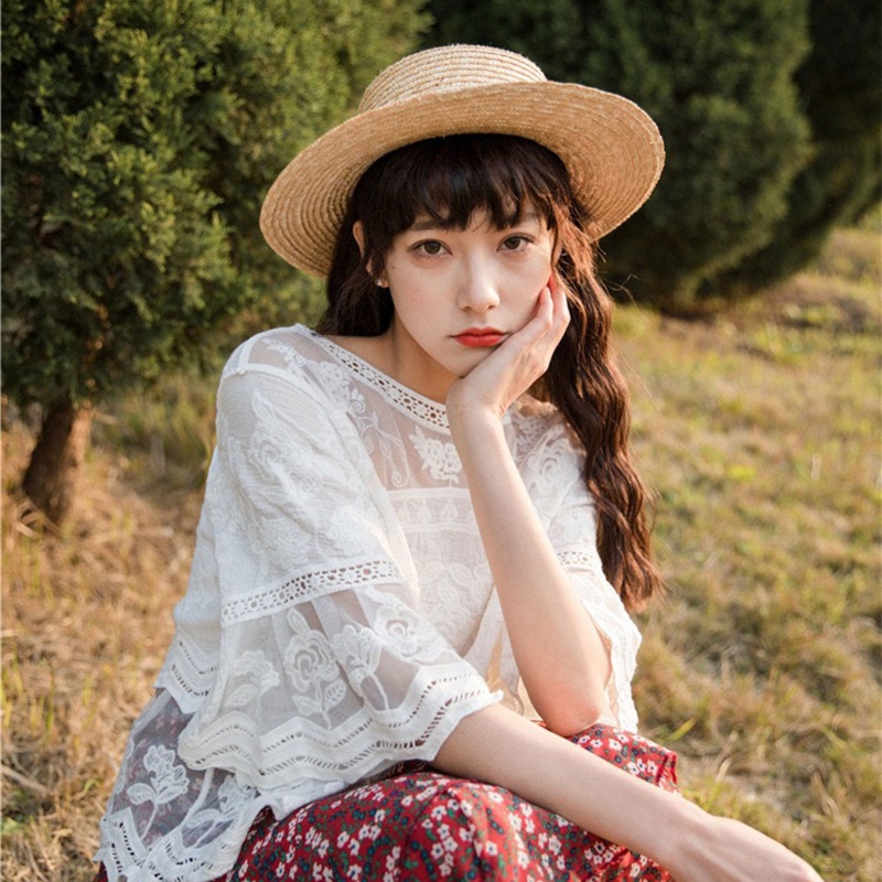 Áo Voan Tay Lỡ 3 / 4 Thêu Hoa Dành Cho Nữ