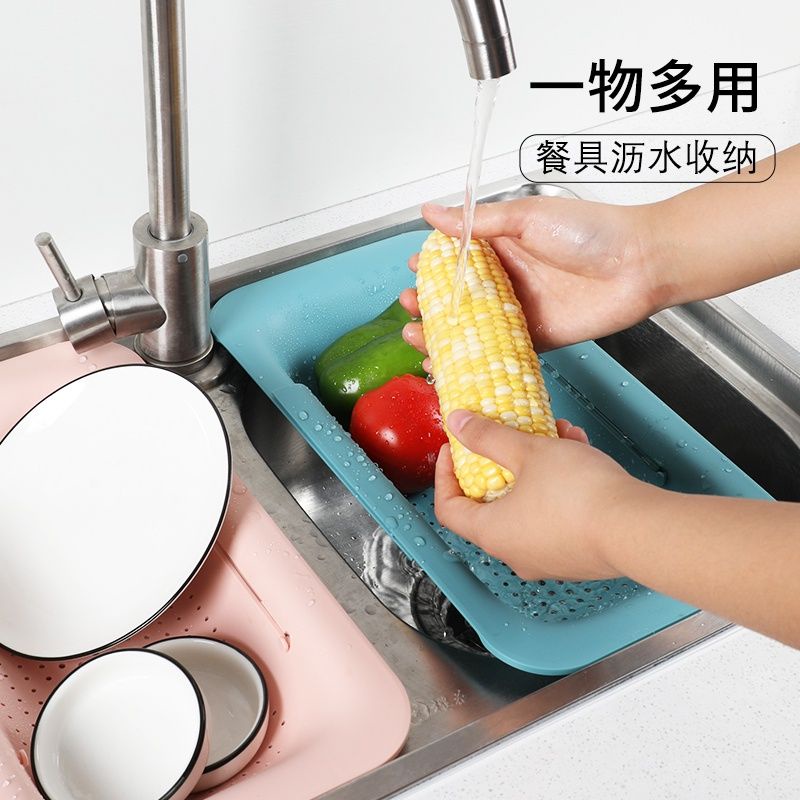 Rổ Nhựa Đựng Trái Cây Ráo Nước Gắn Bồn Rửa Chén Nhà Bếp Có Thể Thu Gọn