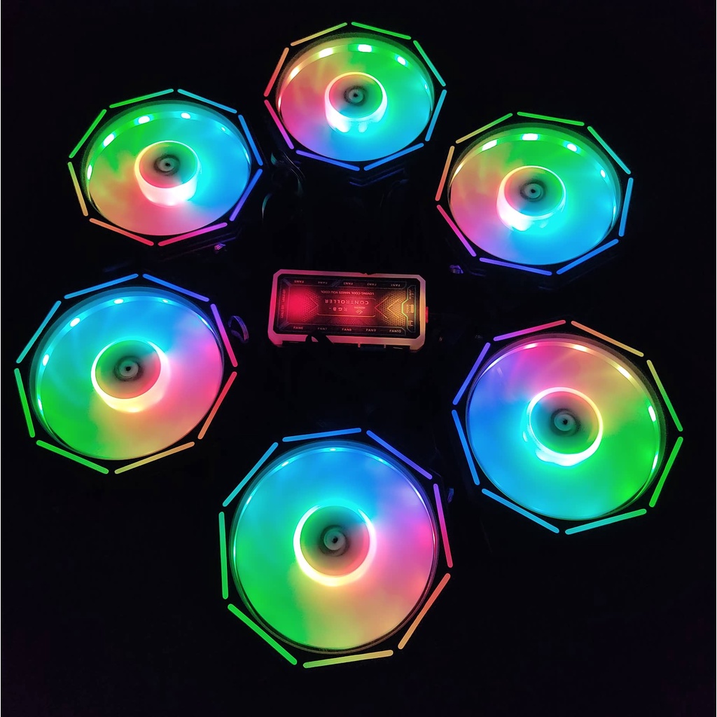 Bộ Quạt Tản Nhiệt Fan Led RGB V5 Bát Giác 12cm 6Pin Đồng Bộ Mainboard - Hub Coolmoon Tomato Xigmateks VSP