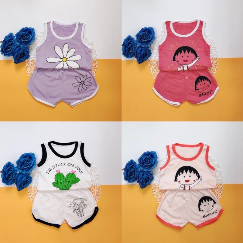 Bộ Ba Lỗ Bé Gái 4 Hoạ Tiết Dễ Thương Siêu Mát Mặc Hè 7-18kg