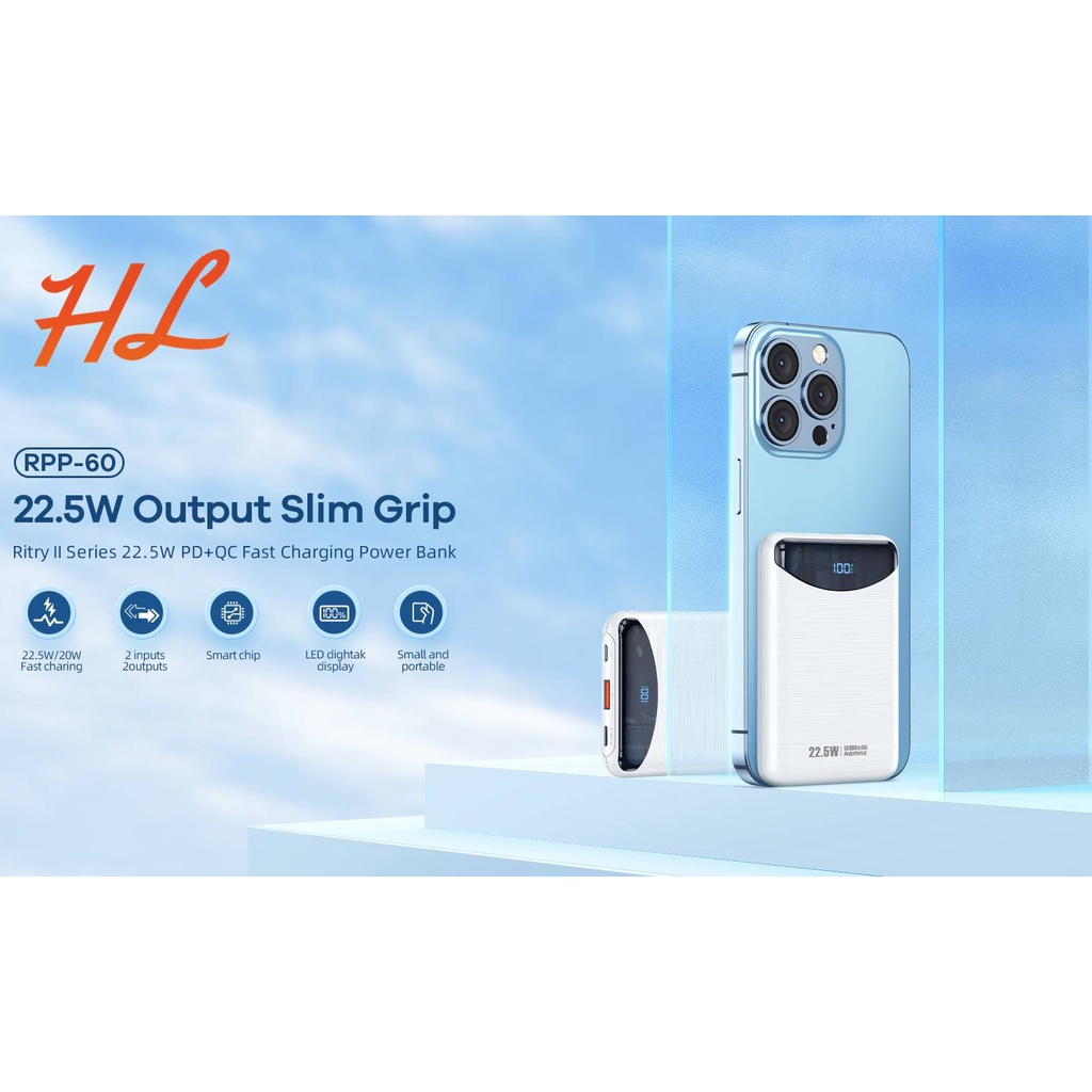 Pin Dự Phòng Mini Remax RPP-60 10000mAh (Sạc Nhanh QC3.0, VOOC 22.5W, Type-C PD20W) - Hưng Long PC