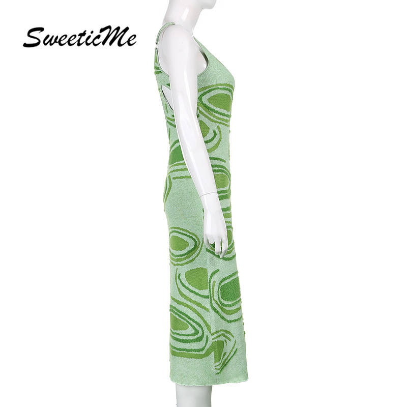 Women's 2021 Sexy Halter Hollow Swirl Wool Contrast Backless Slim Sling Dress | BigBuy360 - bigbuy360.vn