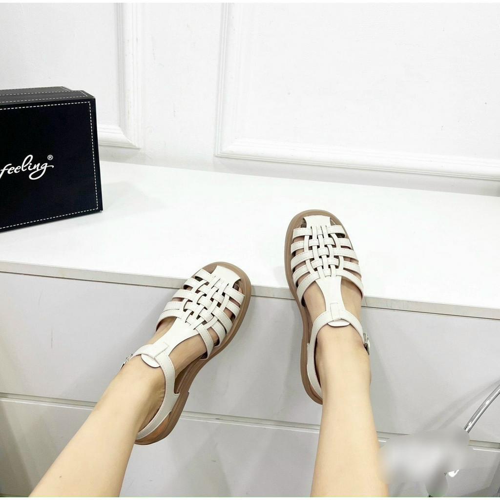 Sandal rọ happy felling nữ da mềm đế cao su siêu êm hang qccc fullbox