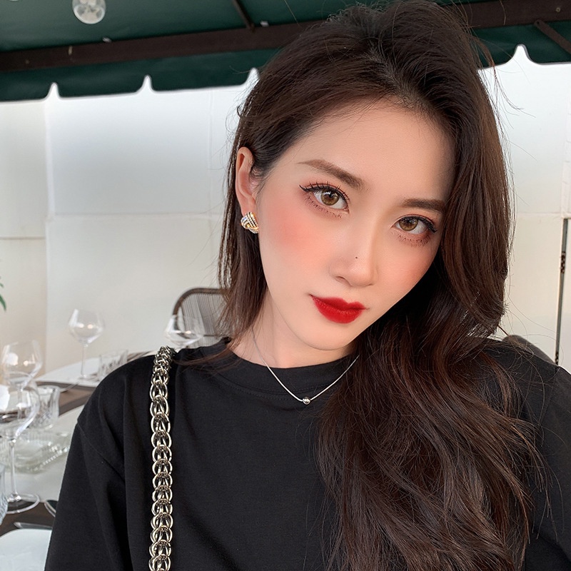 Bông Tai Mạ Bạc 925 Hình Tam Giác Đính Đá Zircon Thời Trang Hàn Quốc