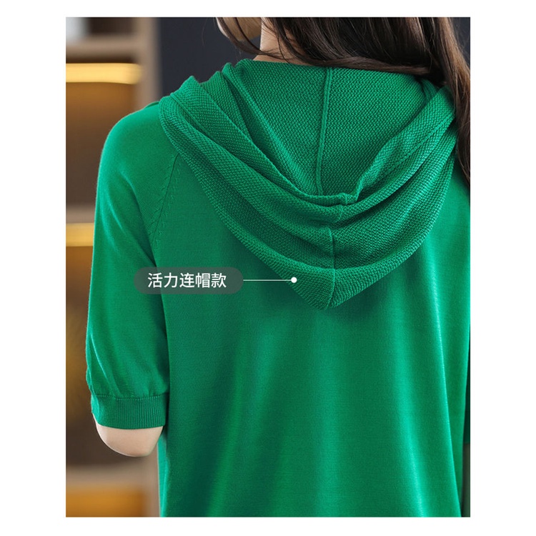 Áo Hoodie Tay Ngắn Dáng Rộng Màu Sắc Đơn Giản Thời Trang Cho Nữ
