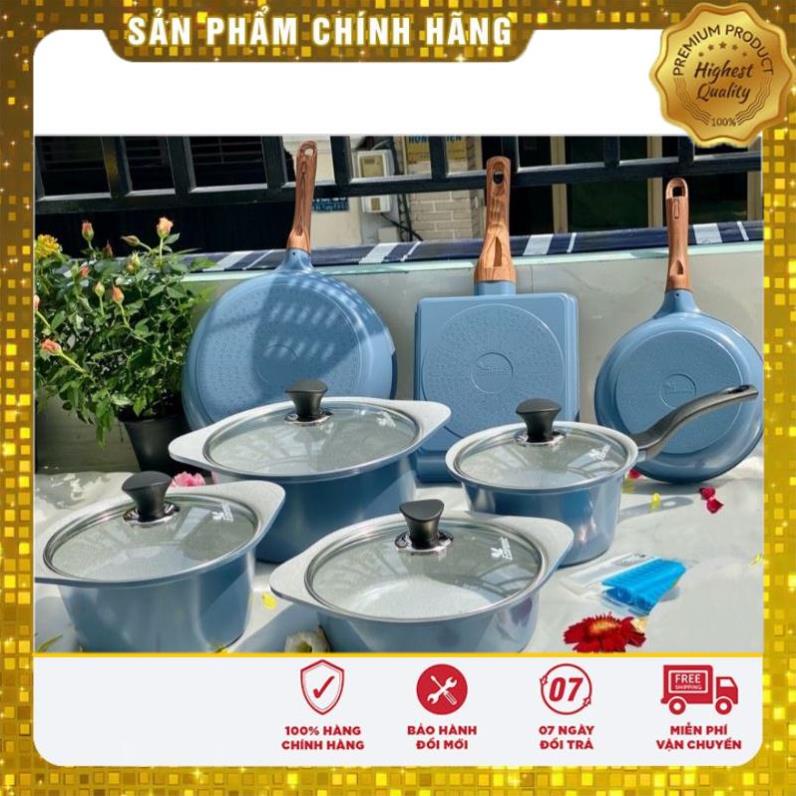 Compo Bộ 7 Nồi Chảo Đúc Đá Ecoramic Hàn Quốc Đáy Từ.