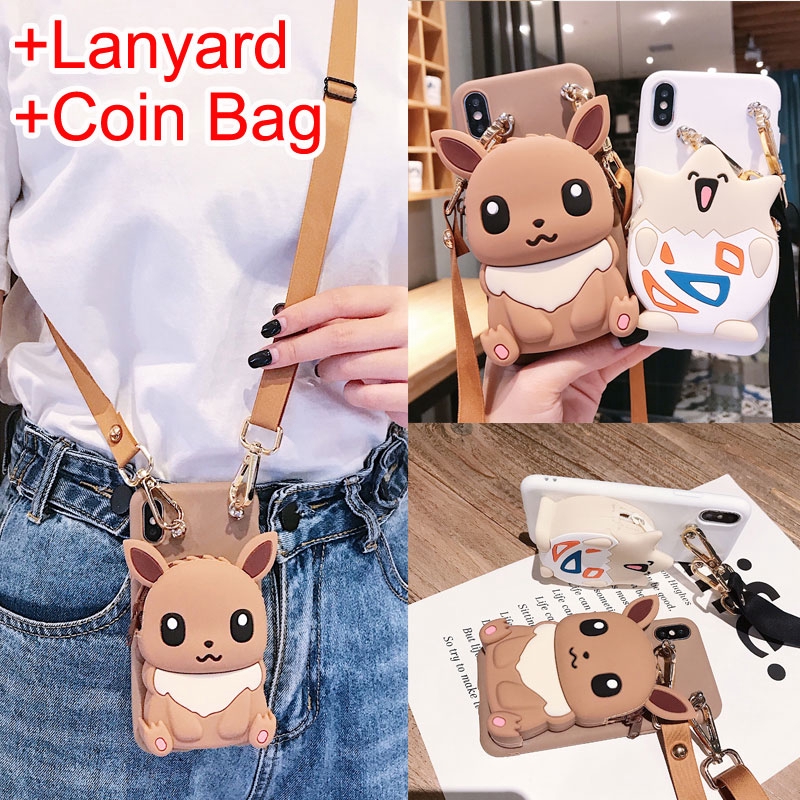 Ốp điện thoại dạng ví hình pokemon + dây đeo cho OPPO Reno 6 5 4 A74 A95 A93 A94 4G 5G A1K F9 F9 Pro F7