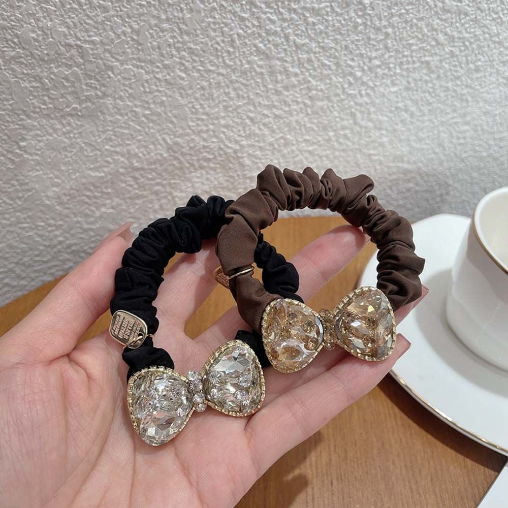 Dây Buộc Tóc Co Giãn Đính Nơ Kim Cương Giả Nhiều Màu Thời Trang