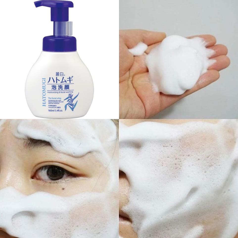 Sữa rửa mặt tạo bọt Hatomugi Facial whip 160ml cấp ẩm trắng da hàng Nhật nội địa  - KONNICHIWA | BigBuy360 - bigbuy360.vn