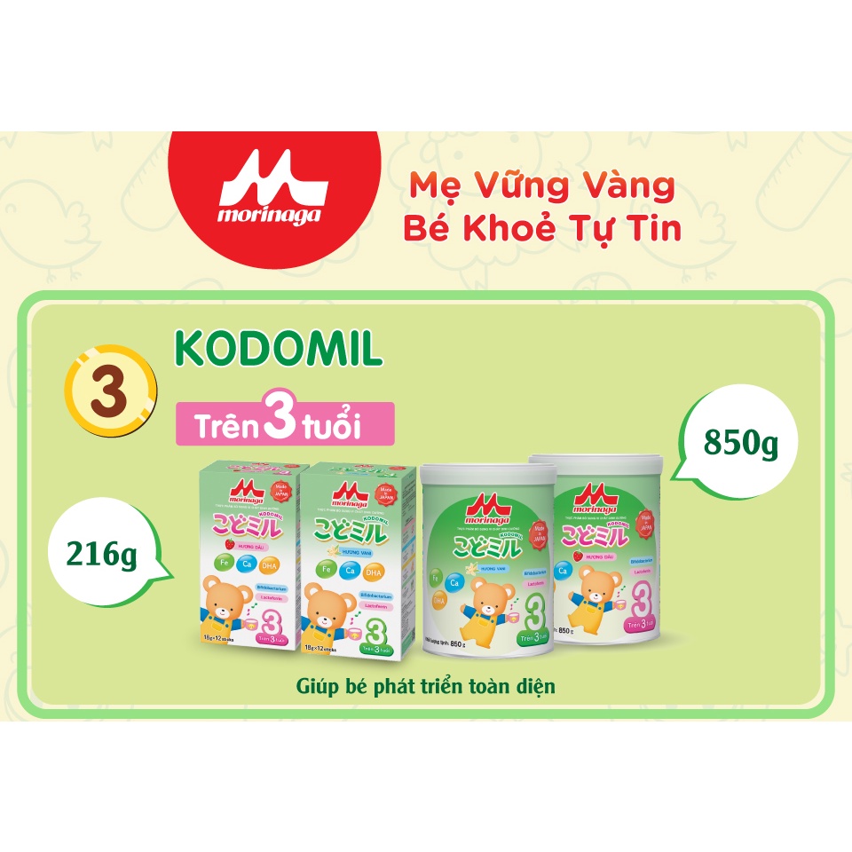 [Tặng sữa tắm cho bé Ecostore] Combo 2 hộp sữa số 3 Morinaga Kodomil 850gr hàng nguyên đai, nguyên tem chính hãng