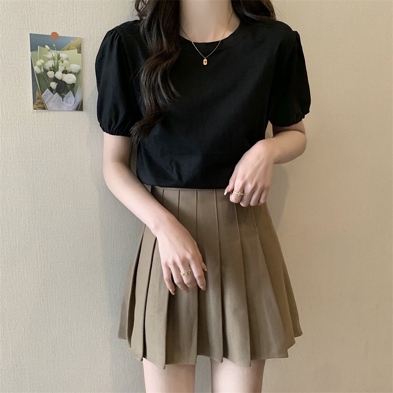 SUXI Áo Thun Tay Ngắn Phồng Màu Sắc Đơn Giản Thời Trang Mùa Hè