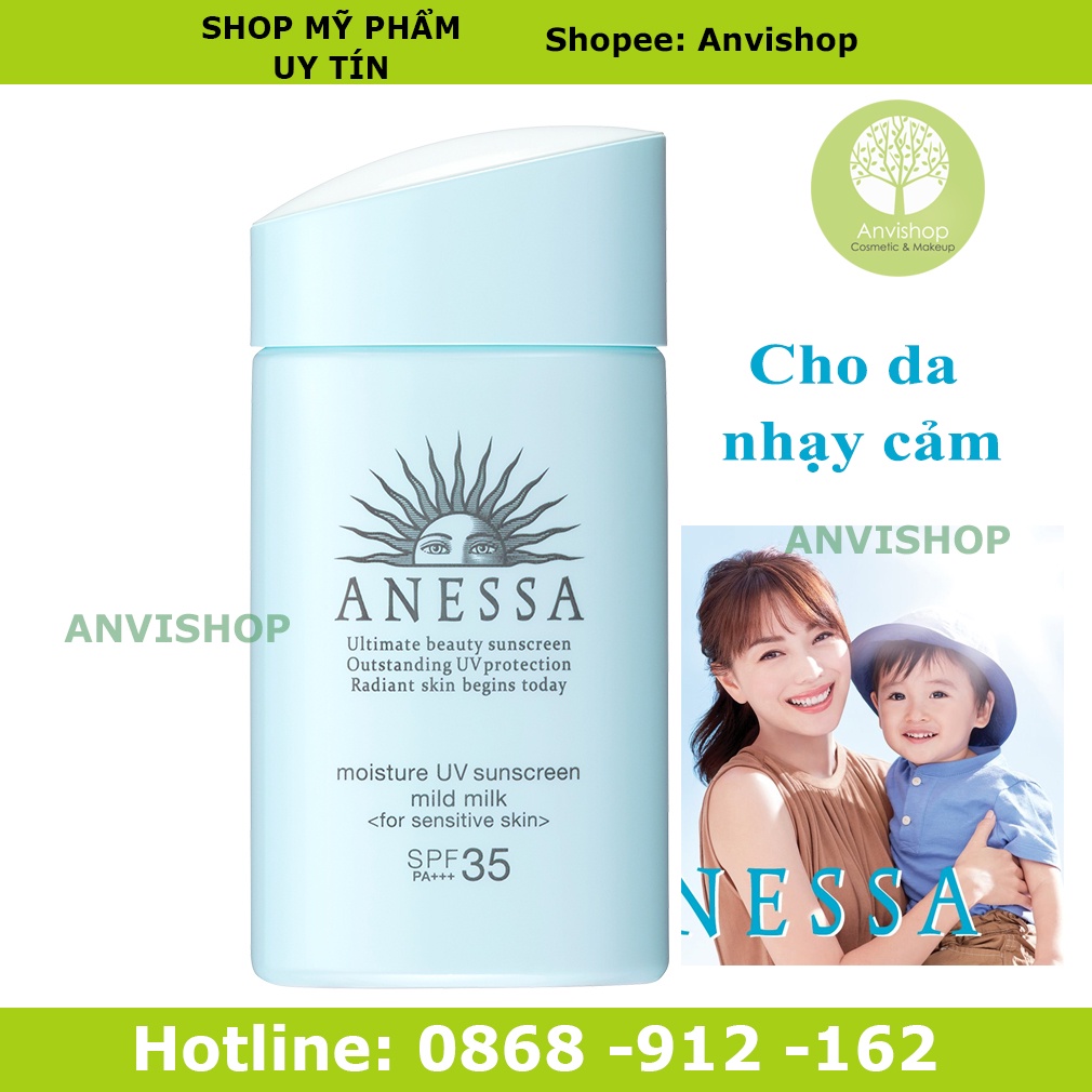 Kem chống nắng Anessa xanh dành cho da nhạy cảm và trẻ em trên 1 tuổi