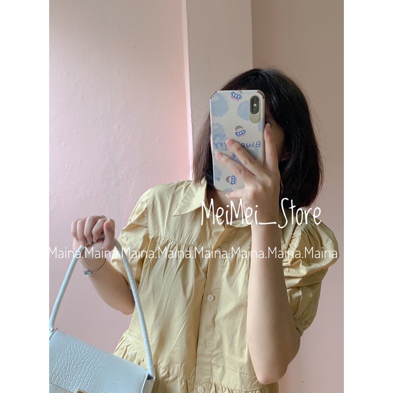 Váy Sơ Mi Babydoll Trắng Ulzzang - Đầm Sơ Mi Cổ Đức 2 màu be + trắng.