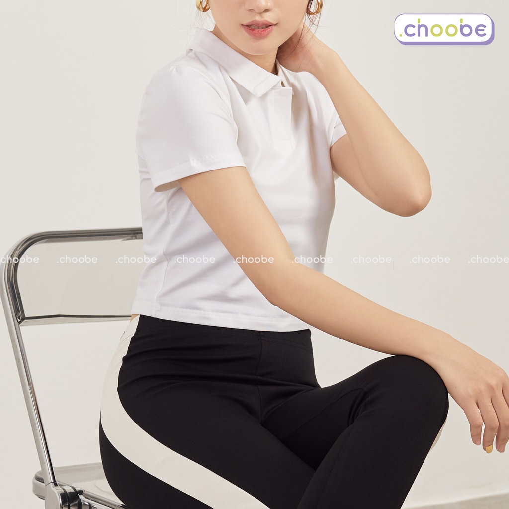 Áo croptop Choobe nữ có cổ vải cotton co giãn thoáng mát croptop ngắn tay thun đẹp nhiều màu A32