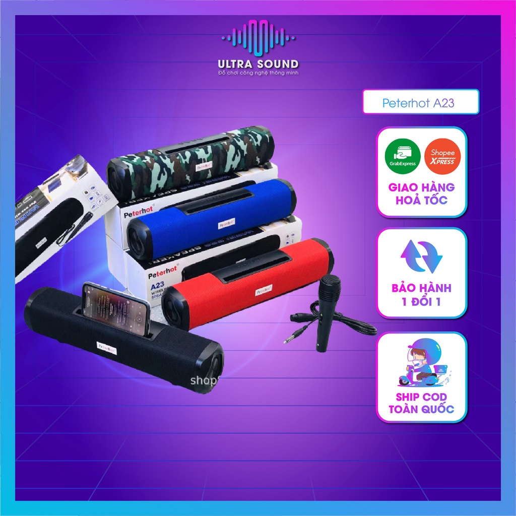 Loa karaoke kết nối bluetooth Peterhot A23 - Tặng mic tune - Loa âm thanh vòm - Thiết kế chống nước - Bảo hành 1 đổi 1
