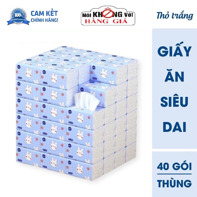 Thùng 40 Gói Giấy Ăn Rút Hình Thỏ Nội Địa Trung Siêu Dai