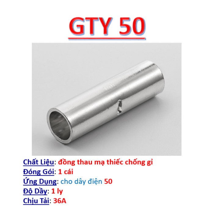Đầu cos dây điện nối thẳng, đầu cốt  ống đồng bấm dây 50mm GTY 50, cút nối dây điện